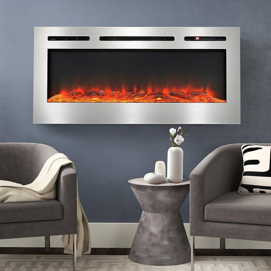 Living and Home 12 Flames LED Electric Wall Mounted Fireplace - Silver, 60 Inch