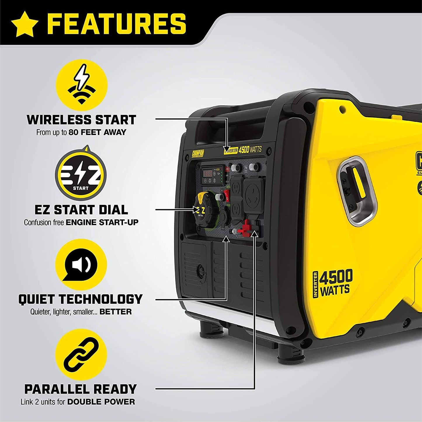 Champion Power Equipment 4650-Watt Recoil Start Gasoline Powered RV Ready Inverter Generator with Co Shield and Quiet Technology 201154