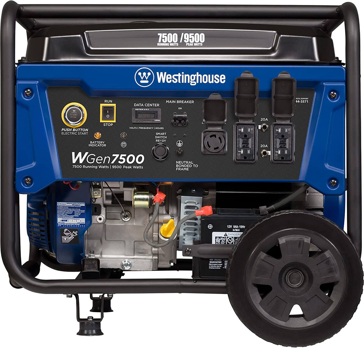 Westinghouse WGEN7500C 9,500/7,500-Watt GAS Powered Portable Generator with Remote Start, TRANSFER Switch Outlet and Co Sensor