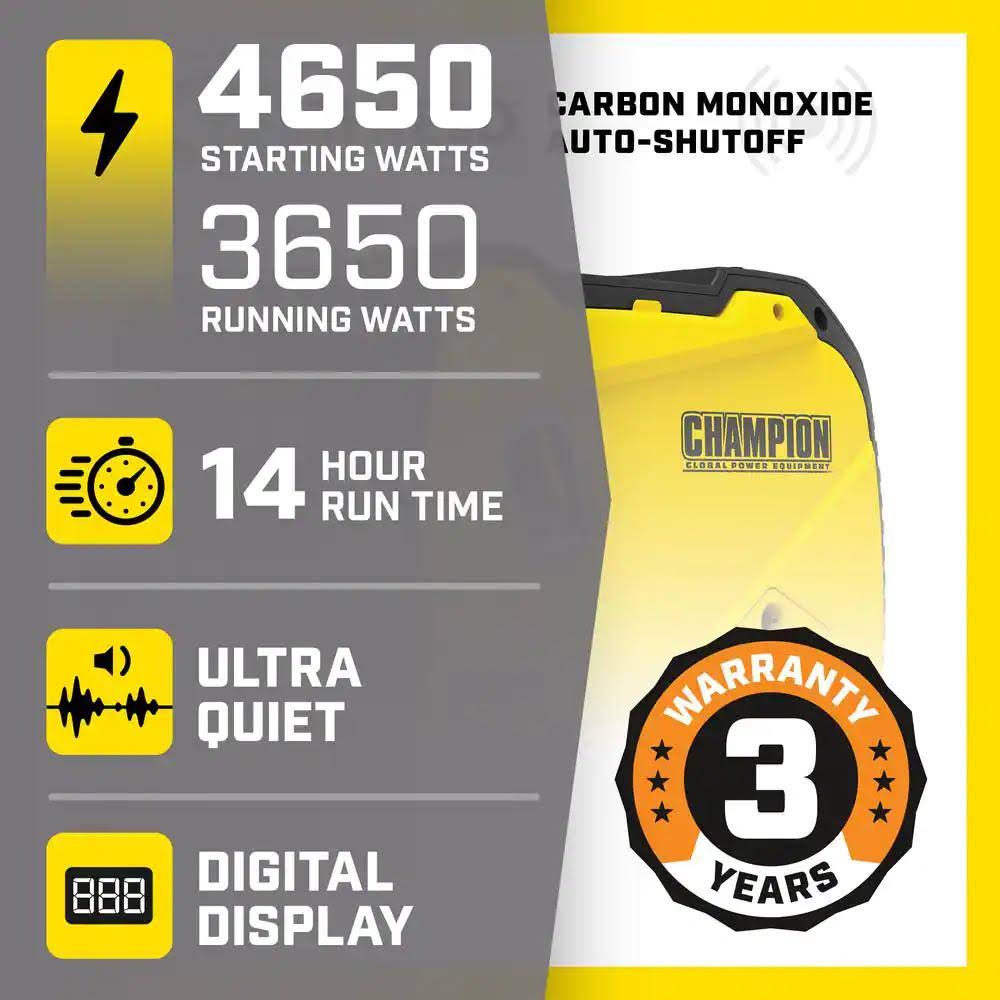 Champion Power Equipment 4650-Watt Recoil Start Gasoline Powered RV Ready Inverter Generator with Co Shield and Quiet Technology 201154