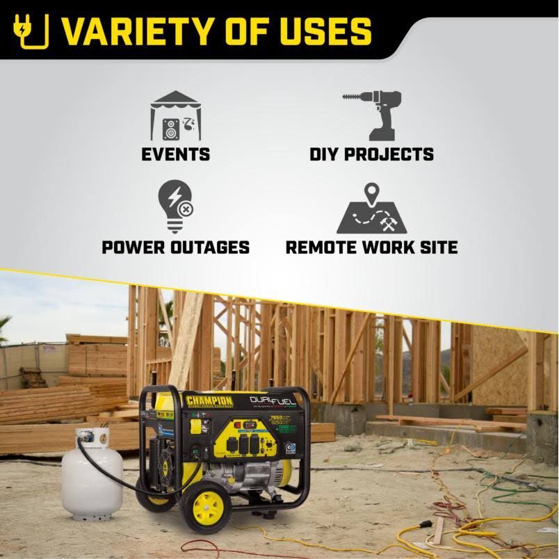 Champion Power Equipment 6250-Watt Dual Fuel Powered Portable Generator with Co Shield Technology